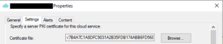 Screen snip illustrating a certificate thumbprint value in the CMG Properties dialog.